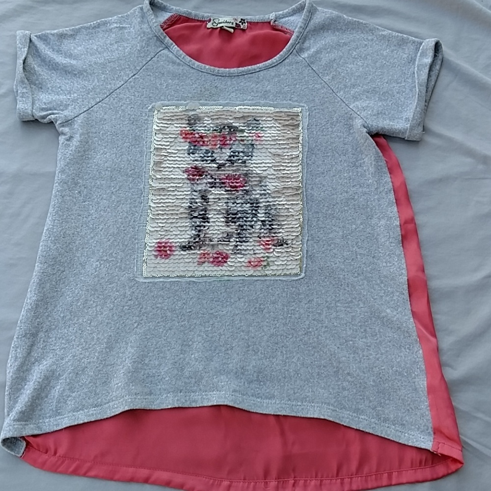 Girls Speechless brand L Top Kitty sequins